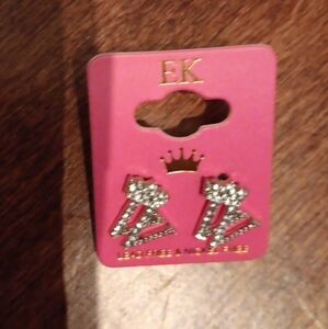 Women's Ek Earrings Letter W Crown ( Cubic Zicornia) Diamonds NIP